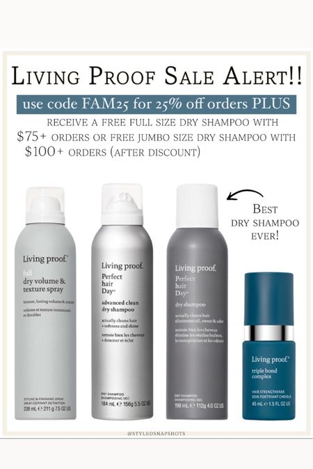 LIVING PROOF SALE!! 2️⃣5️⃣% off with code: FAM25 and FREE full size dry shampoo with orders $75+ OR a JUMBO size dry shampoo with orders $100+ 



#LTKbeauty #LTKsalealert #LTKunder100
