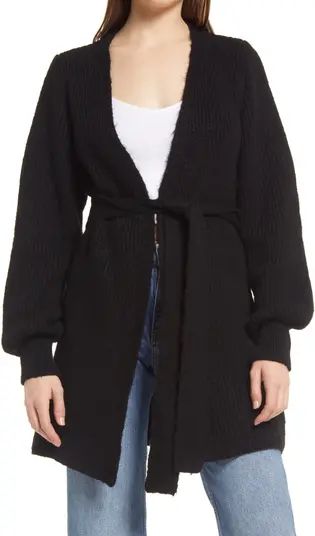 Belted Blouson Sleeve Cardigan | Nordstrom