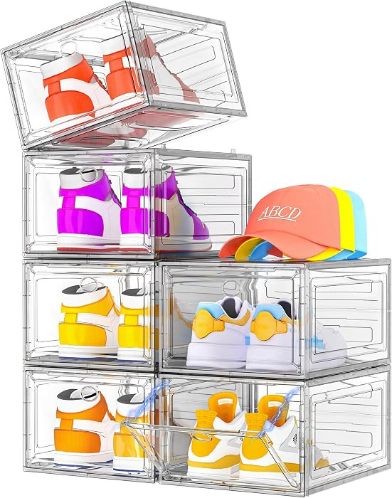 Sturdy Clear Shoe Organizer with Magnetic Door, Stackable Shoe Storage Box | Amazon (US)