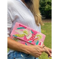 Light Pink Hand Beaded Clutch, Multicolored Embroidered Handmade Vibe Clutch | Etsy (US)