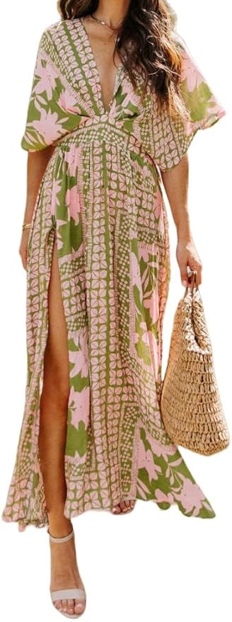 Sister Amy Women's Boho Floral Print Square Neck Beach Party Flowy Ruffle Midi Dress | Amazon (US)