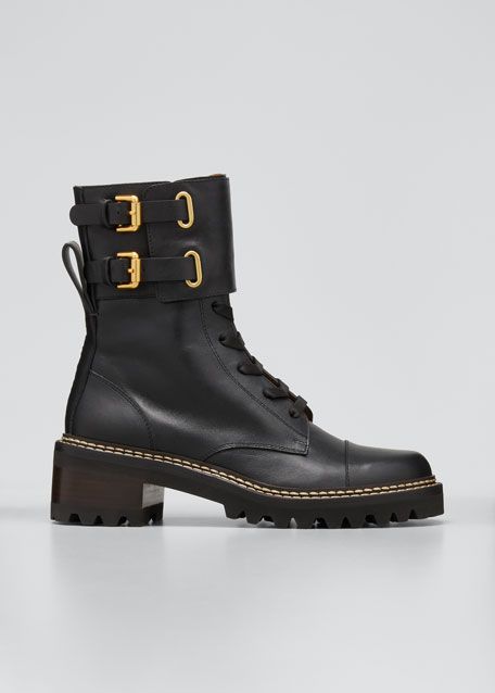 See by Chloe Mallory Buckle-Cuff Moto Combat Booties | Bergdorf Goodman