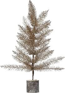 Creative Co-Op 15" Round x 23" H Tinsel Tree w/Wood Slice Base, Silver & Gold Finish Figures and ... | Amazon (US)