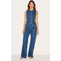 Dark Blue Mid Waist Straight Leg Jeans | PrettyLittleThing US