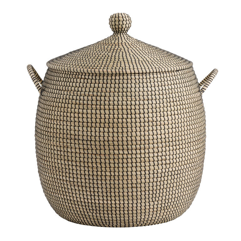 Adira Oversized Black and Natural Seagrass Basket with Lid | World Market