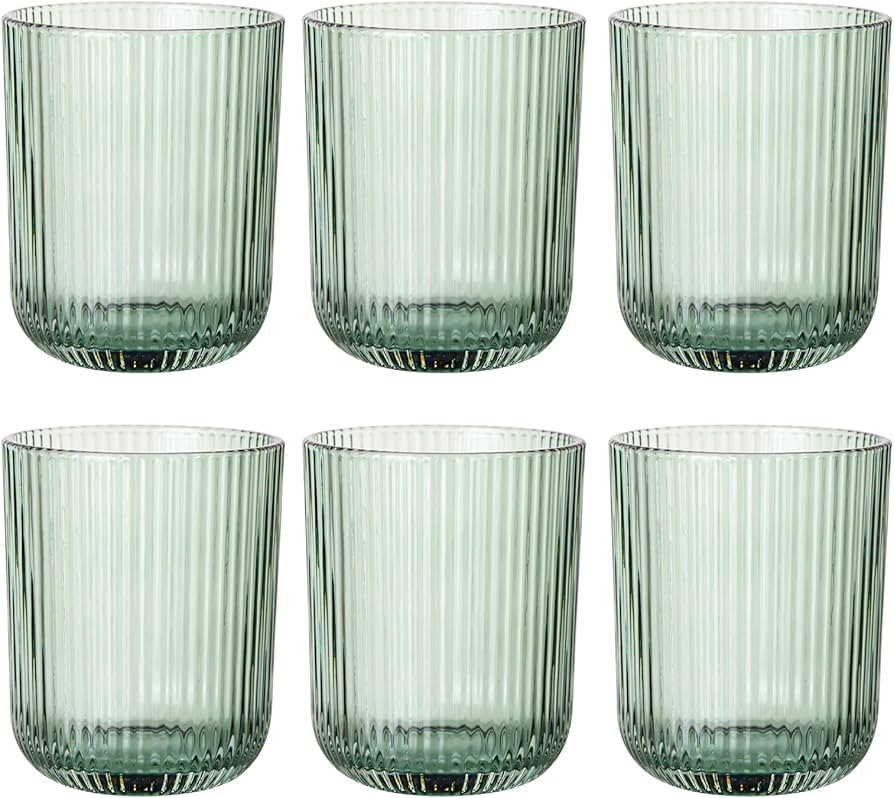 Green Ribbed Highball Glasses Set of 6, 8.5oz Sage Green Vintage Glassware, Drinking Glasses for ... | Amazon (US)
