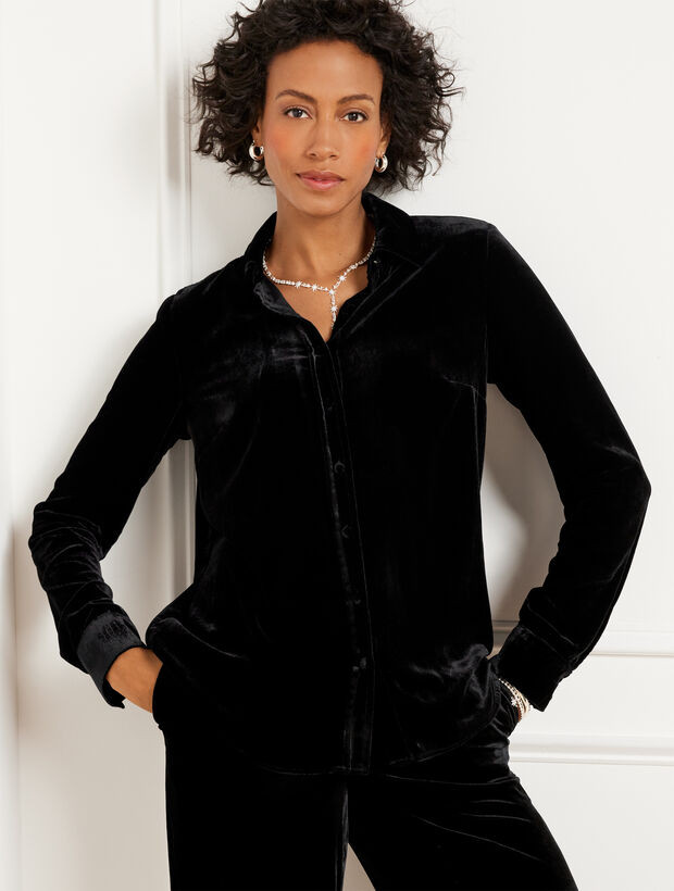 Effortless Velvet Slim Fit Button Front Shirt | Talbots