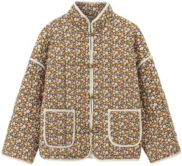 Muchpow Women's Cropped Quilted Puffer Jacket Floral Print Lightweight Long Sleeve Winter Coat Ou... | Amazon (US)