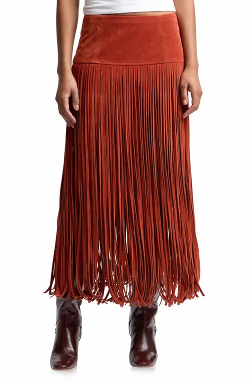 Avec Les Filles Fringe Maxi Skirt in Red at Nordstrom, Size 10 | Nordstrom
