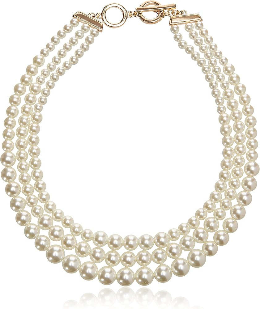 Anne Klein Women's Gold-Tone Blanc Pearl Collar Necklace | Amazon (US)