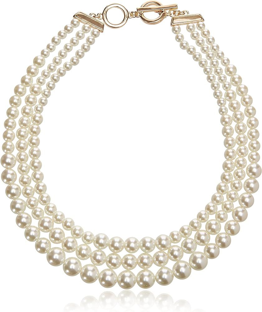 Anne Klein Women's Gold-Tone Blanc Pearl Collar Necklace | Amazon (US)