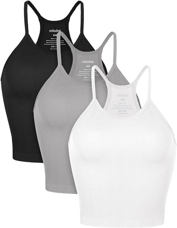 ODODOS Women's Crop 3-Pack Herringbone Knit Seamless Soft Camisole Crop Tank Tops | Amazon (US)