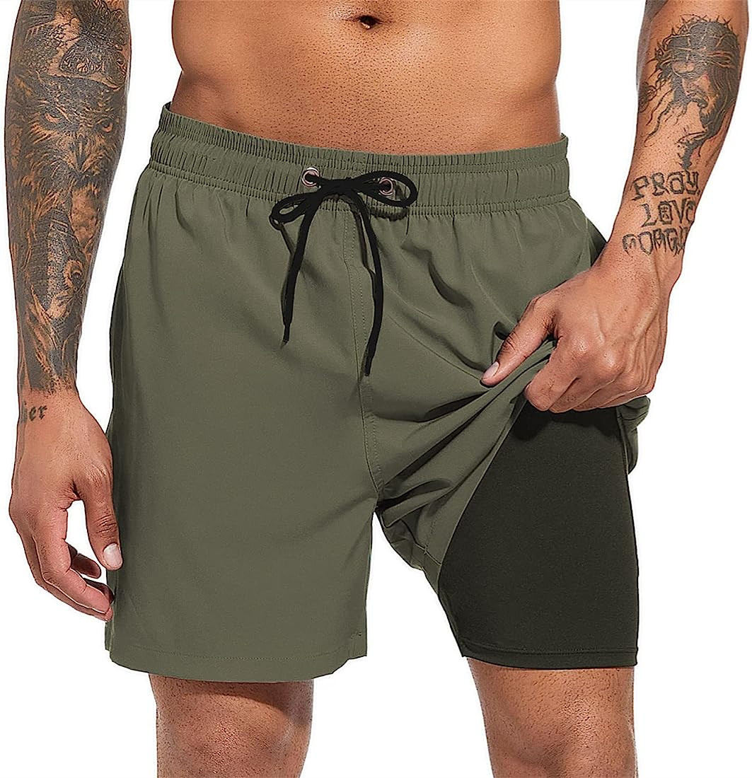 Men's Swim Trunks Quick Dry Beach Shorts with Compression Liner Swiming Shorts with Zipper Pocket... | Amazon (US)