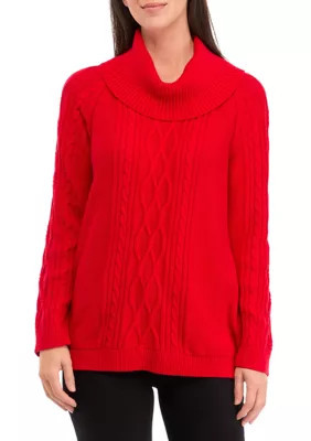 Kim Rogers Women's Cable Knit Solid Cowl Neck Sweater, Red, Small | Belk