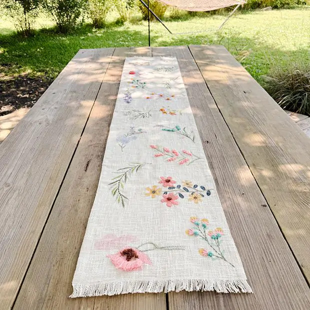 Spring Flowers Embroidered Table Runner | Antique Farm House