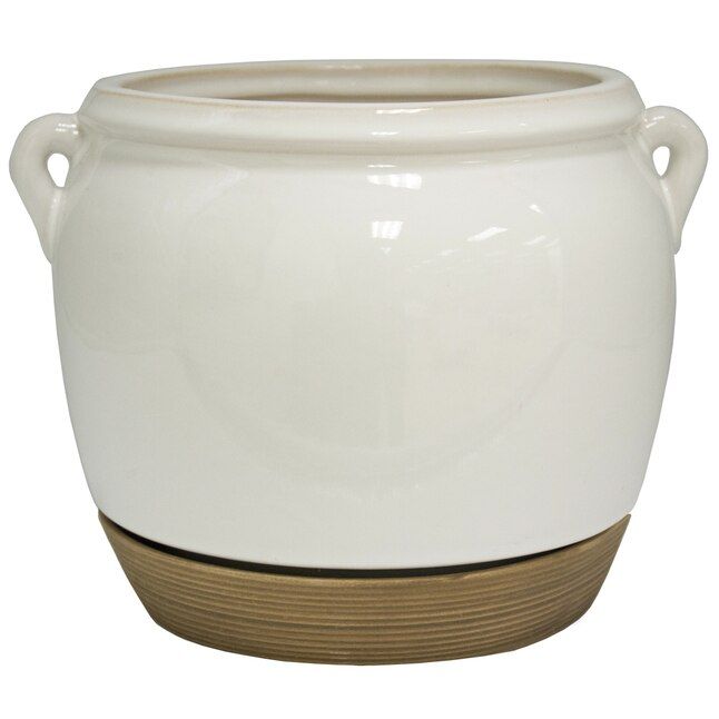 allen + roth 7.87-in x 7.28-in White Ceramic Planter with Drainage Holes | Lowe's
