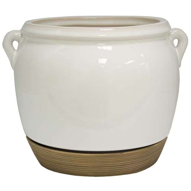 allen + roth Small (0-8-Quart) 7.87-in W x 7.28-in H White Ceramic Planter with Drainage Holes Lo... | Lowe's