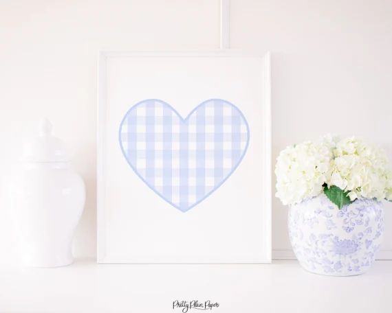 Watercolor Blue Gingham Heart Print | 8x10 or 16x20 | Printable Download | Grandmillennial or Pre... | Etsy (US)