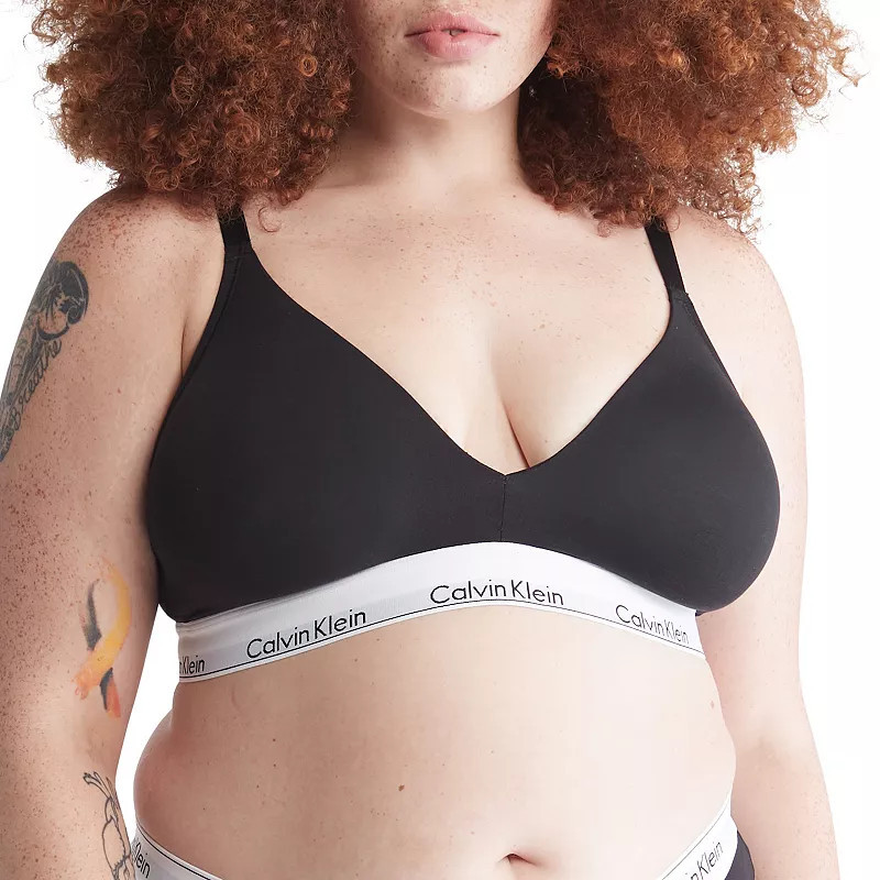 Plus Size Calvin Klein Modern Cotton Lightly Lined Triangle Bralette QF7062, Women's, Size: 1XL, Black | Kohl's