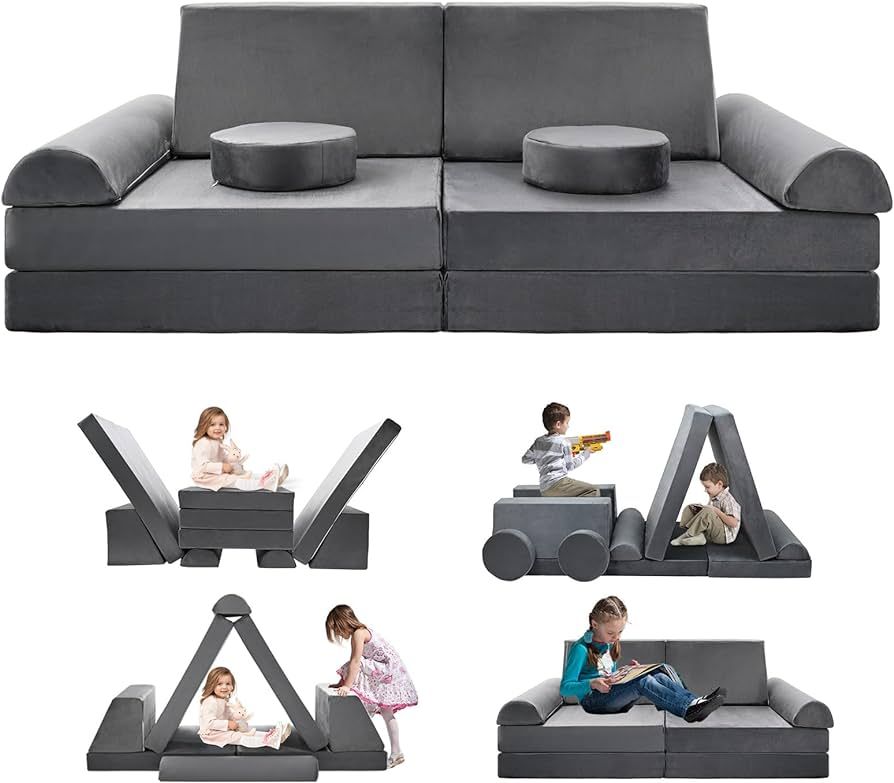 SUNYRISY 10pcs Kids Play Couch, Large Modular Sectional Kids Nugget Couch, Bedroom and Playroom F... | Amazon (US)