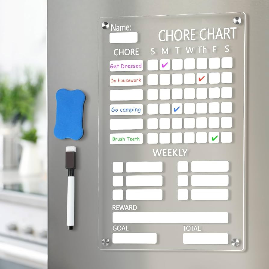 Acrylic Chore Chart for Kids Magnetic Clear Chore Chart for Fridge Acrylic Dry Erase Calendar Boa... | Amazon (US)