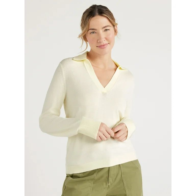 Free Assembly Easy Polo Sweater with Long Sleeves, Lightweight, Sizes XS-XXL | Walmart (US)