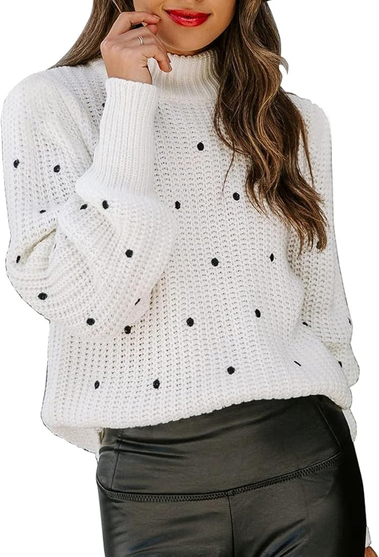 Amazon.com: KIRUNDO 2022 Fall Winter Women's Long Sleeve Turtleneck Sweaters Casual Loose Cute Polka | Amazon (US)