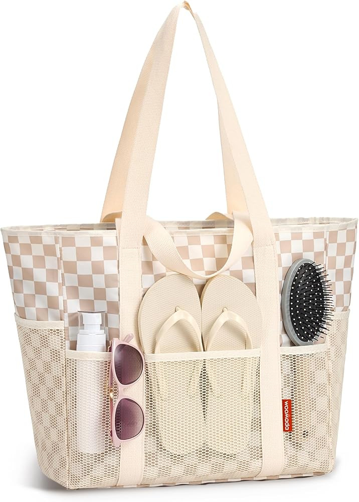 WOOMADA Large Mesh Beach Tote -Tote Bag for Towels & Vacation Essentials | Amazon (US)