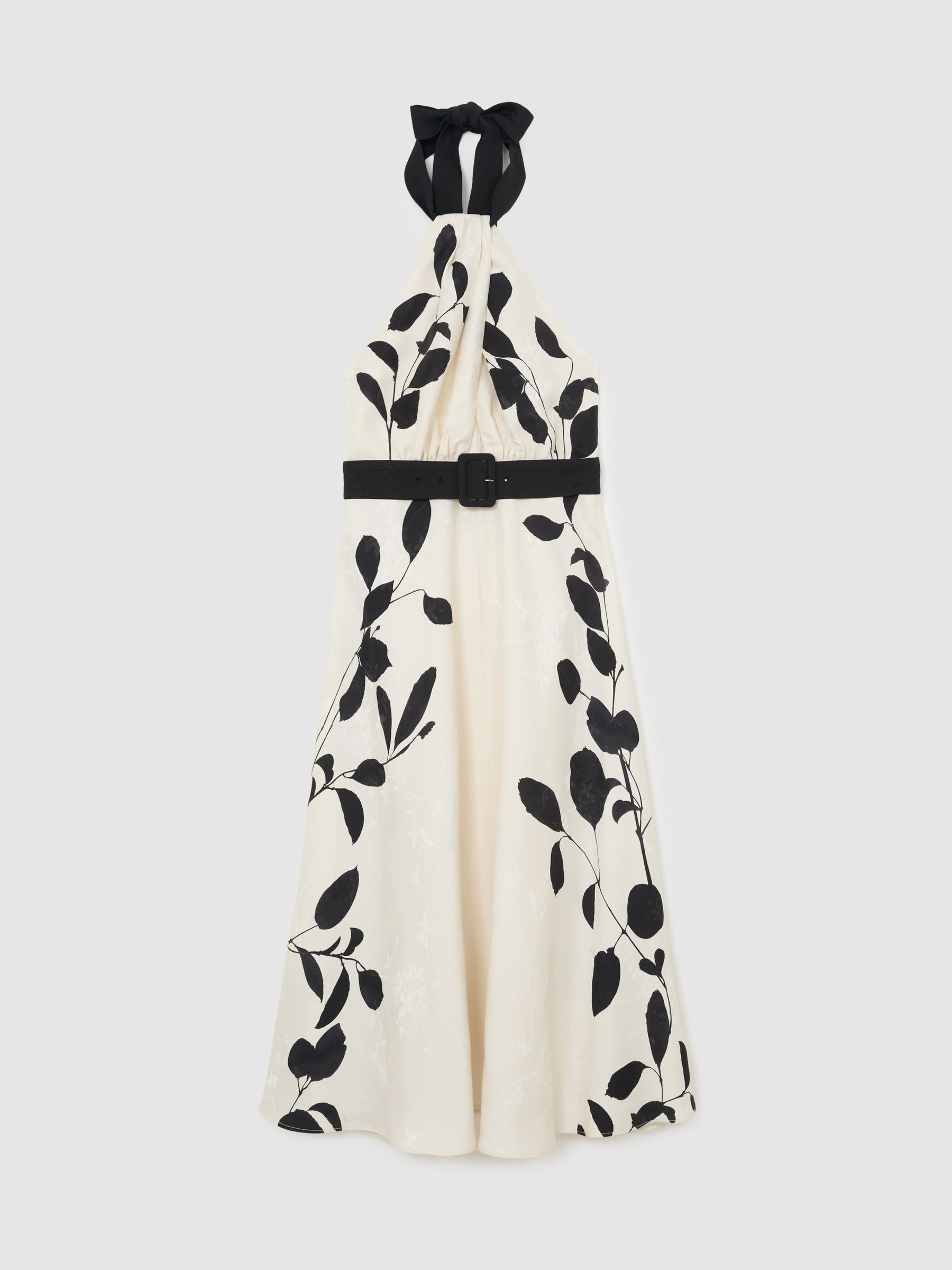 Jacquard Printed Halterneck Midi Dress in Ivory/Black | Reiss DE