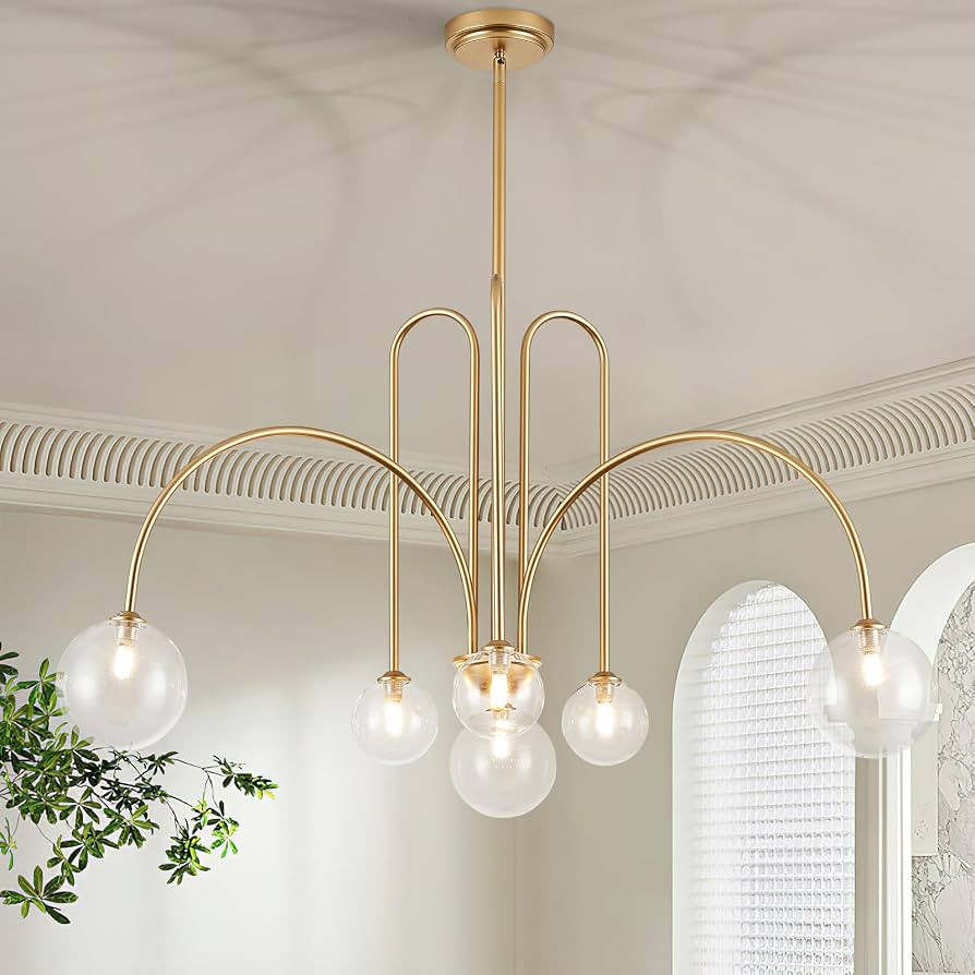 Gold Sputnik Chandelier,6 Lights Large Modern Chandelier L40”Mid Century Long Ceiling Pendant L... | Amazon (US)