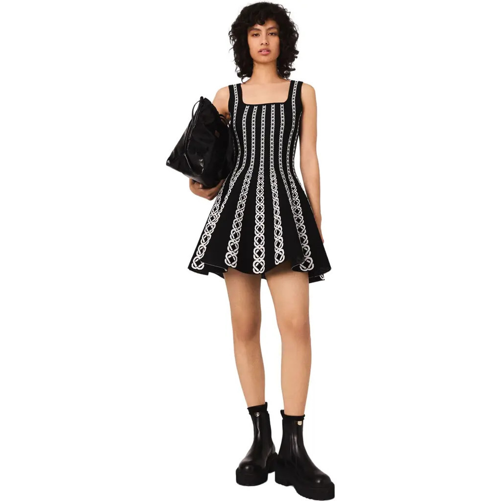 maje Mini jacquard knit dress in White/black at Nordstrom, Size 40 | Nordstrom