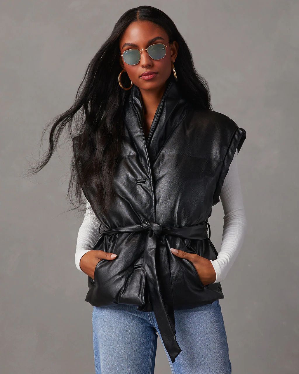 Rubio Belted Faux Leather Puffer Vest | VICI Collection