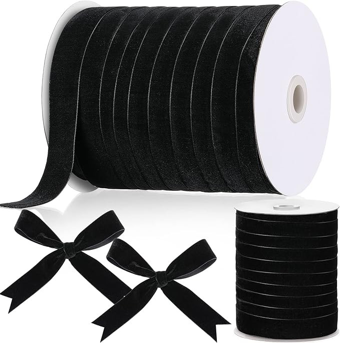 Chuangdi 3/8 Inch, 60 Yard Christmas Black Velvet Ribbon Wide Vintage Velvet Ribbons for Christma... | Amazon (US)