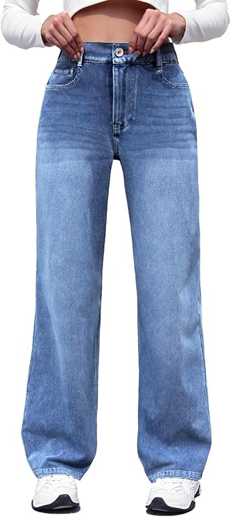 ELLEVEN High Stretchy Sweatpant Jeans Women, Elastic Waist Wide Leg Baggy Knit Jeans Straight Leg... | Amazon (US)