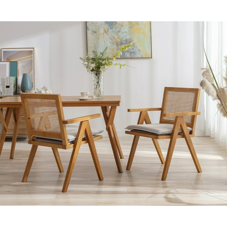 Guyou Modern Rattan Dining Chair Set of 2, Mid-century French Farmhouse Upholstered Solid Wood Ar... | Walmart (US)