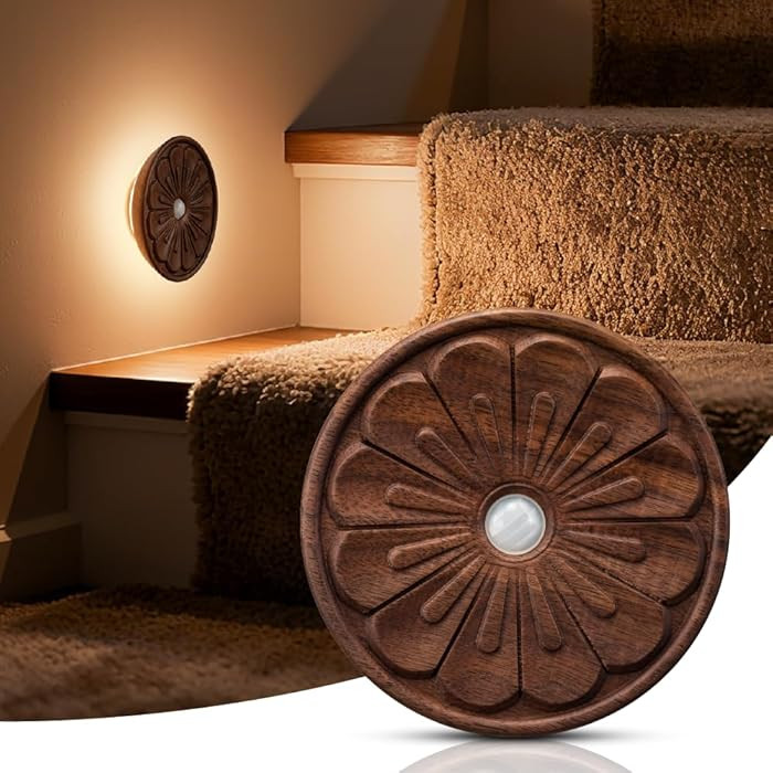 Wood Flower Motion Sensor Night Light, Mini Lamp with Embossed 3D Floral Surface, Rechargeable Wa... | Amazon (US)