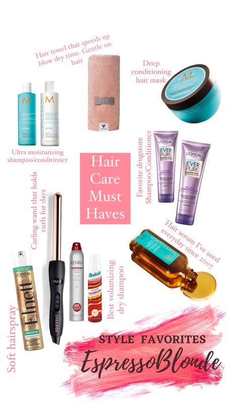 Hair Care Must Haves. Favorite shampoo and conditioner combos. Hair mask. Hair serum. Curling wand. Dry shampoo and hair styling products. 

#LTKbeauty #LTKunder50