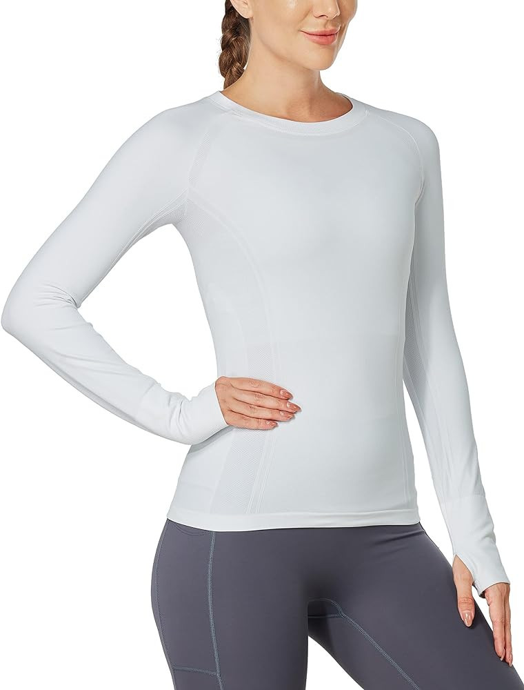 MathCat Seamless Workout Shirts for Women Long Sleeve Yoga Tops Sports Running Shirt Breathable Athletic Top Slim Fit | Amazon (US)