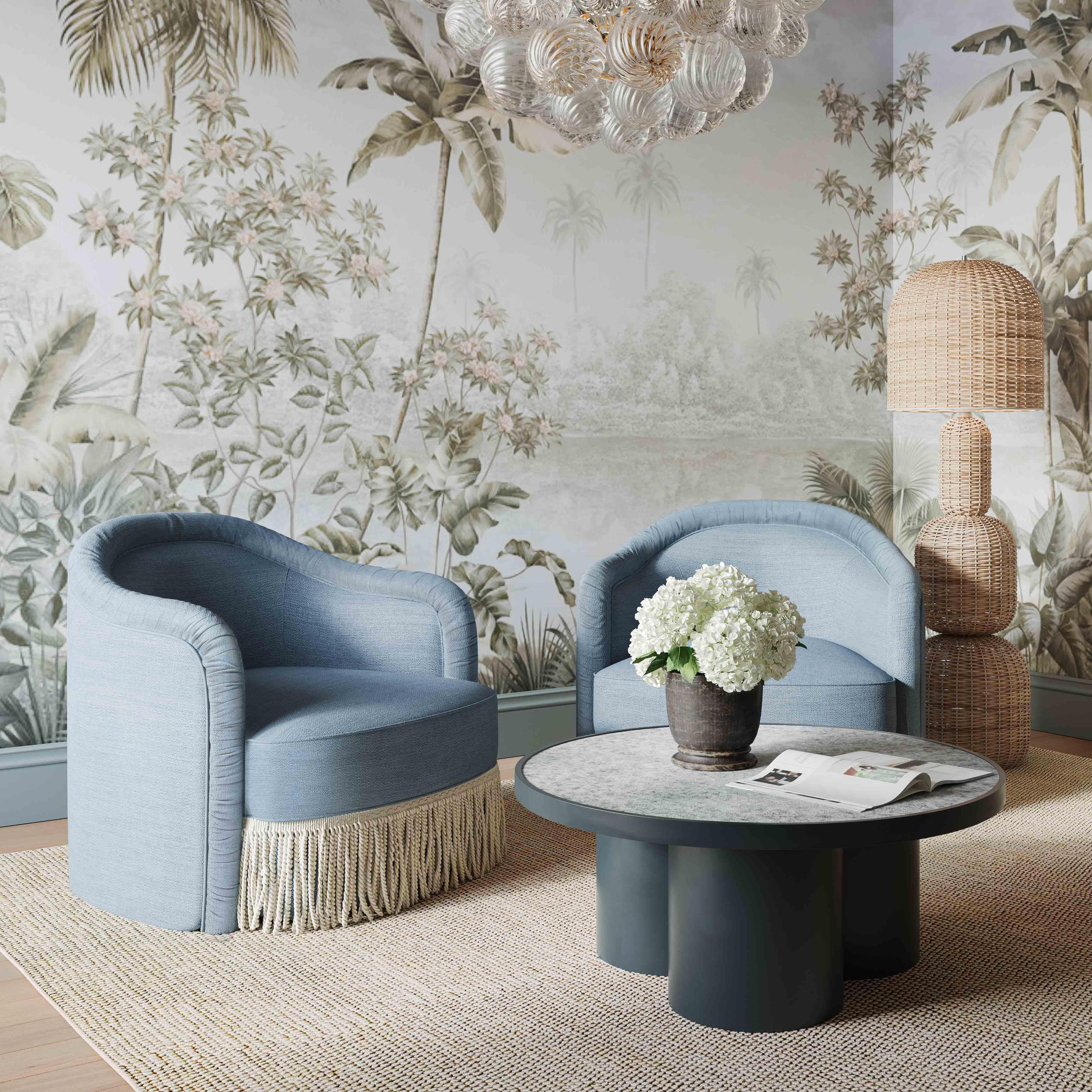 TOV Furniture Pamela Tassel Lounge Chair, Blue | Ashley