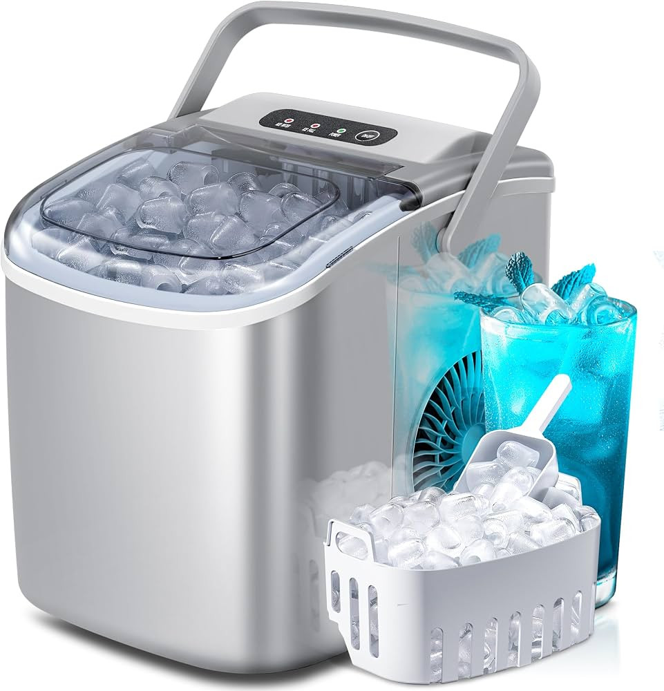 Portable Countertop Ice Maker Machine with Handle, 9 Bullet-Shaped Ice Cubes Ready in 6 Mins, 26L... | Amazon (US)