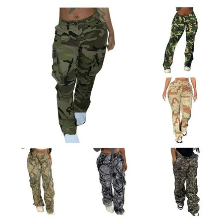 Owordtank Camo Cargo Pants for Women High Waist Casual Camouflage Printed Baggy Pants | Walmart (US)