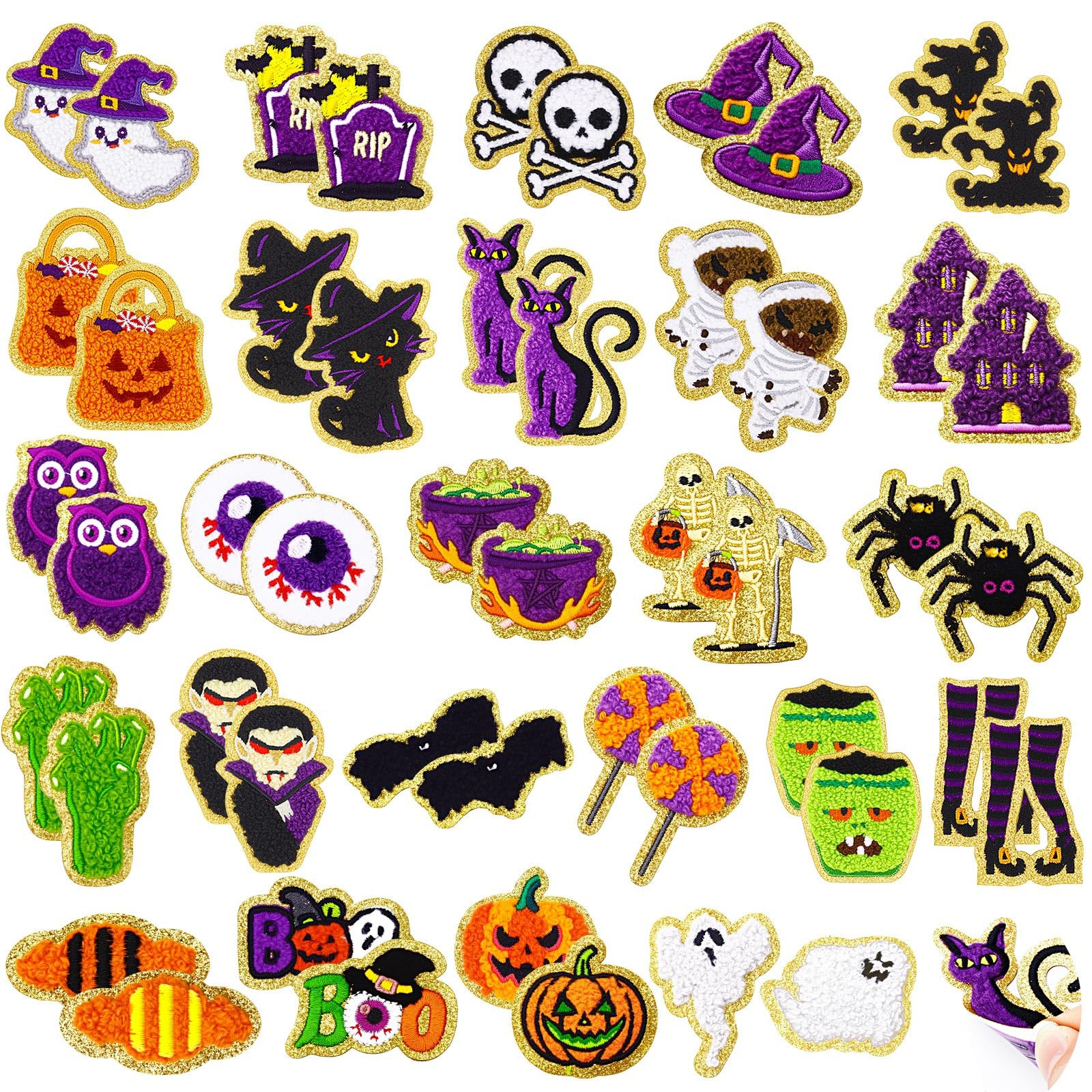 50 Pcs Halloween Patches Chenille Patches Self Adhesive Embroidered Autumn Halloween Pumpkin Ghos... | Amazon (US)