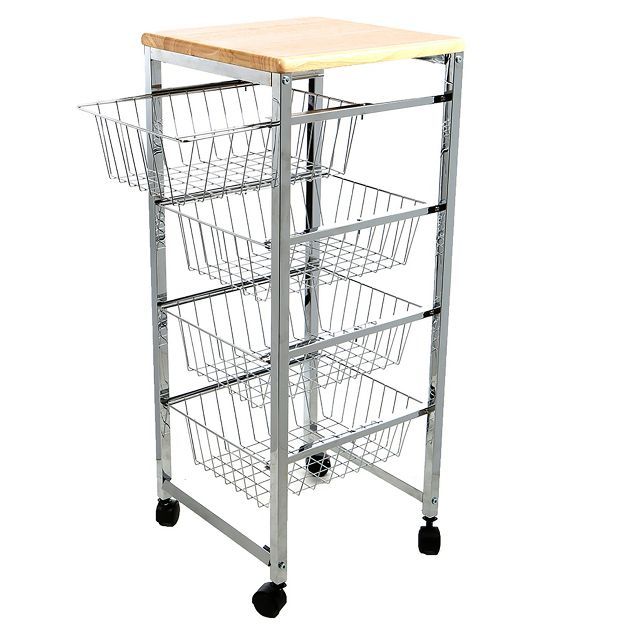 Mind Reader 4-Tier Wire Basket Cart with Wood Surface | Target