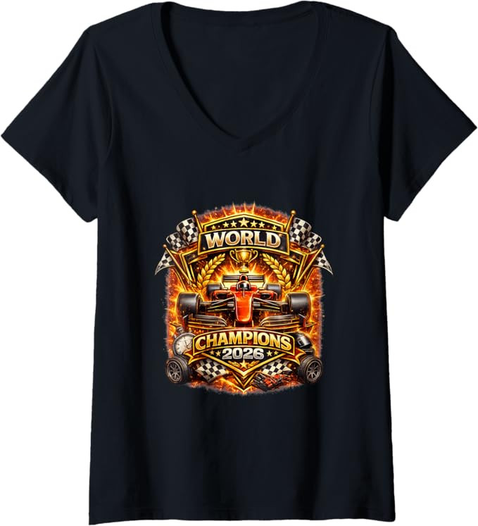 Women's Race Car Racing Champions 2026 Vintage Style Graphic Design V-Neck T-Shirt | Amazon (US)