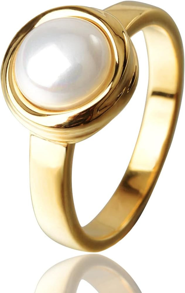 Pearl Ring for Women, 18K Gold Plated Rings for Bride Wedding Engagement Band Birthday Jewelry fo... | Amazon (US)