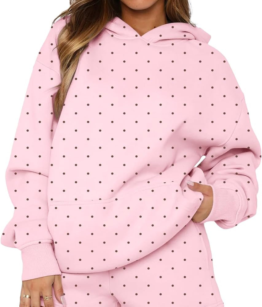 Women Polka Dot Graphic Oversized Fleece Y2k Hoodies Long Sleeve Hooded Sweatshirt Pullover Tops ... | Amazon (US)