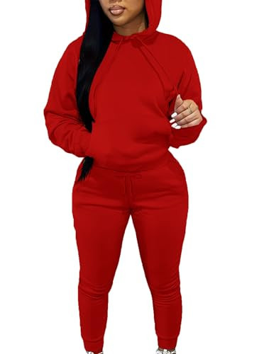 LovelyWholesale Womens Sweatsuits 2 Piece Set Hoodie Sweatshirts and Jogger Sets Red Medium | Amazon (US)