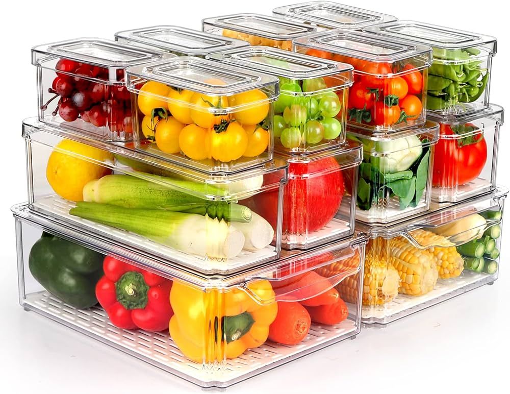 14 Pack Fridge Organizer, Stackable Refrigerator Organizer Bins with Lids, BPA-Free Fridge Organi... | Amazon (US)