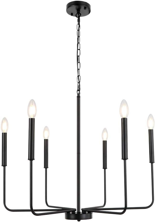 WBinDX 6 Light Modern Farmhouse Chandelier Matte Black Rustic Candle Dining Room Light Fixture Ha... | Amazon (US)