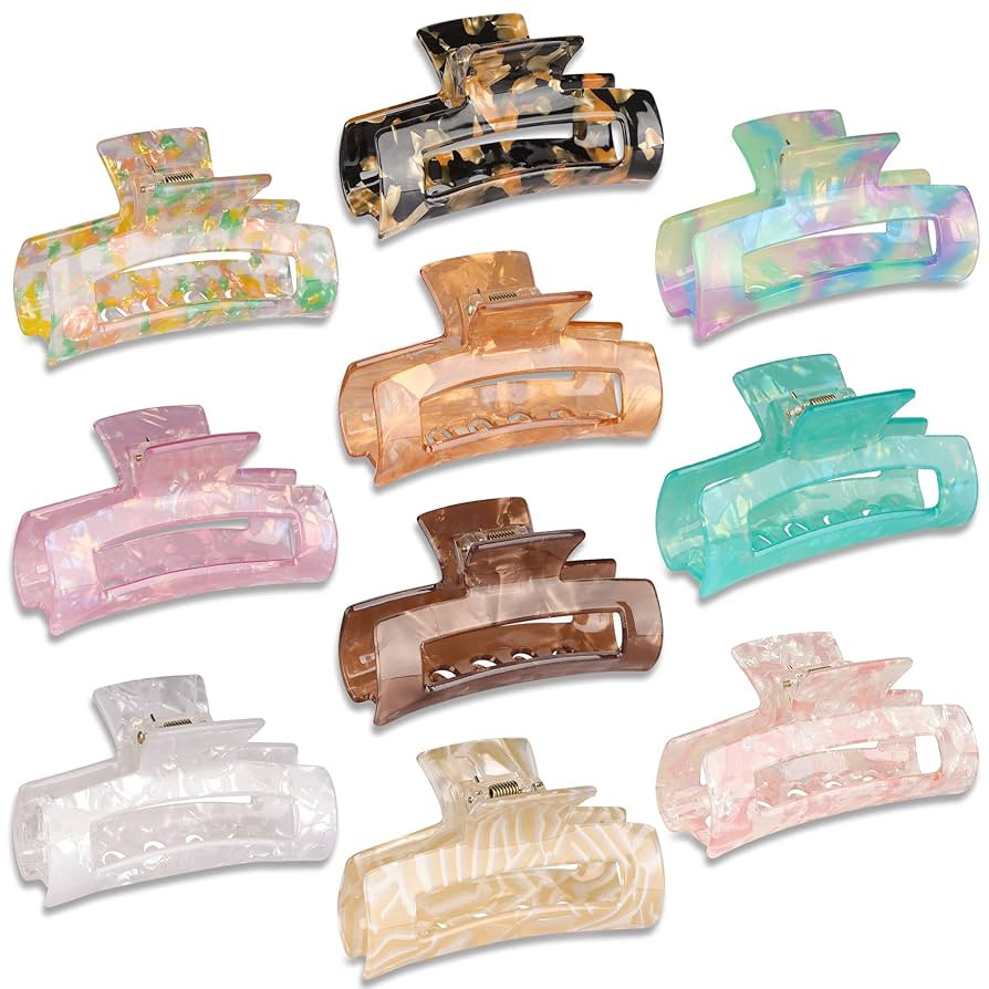 Magicsky 10 Pcs Hair Claw Clips for Women, Marble Tortoise Acrylic Large Clip Thick Thin Hair, Cu... | Amazon (US)